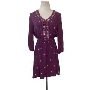 Xhilaration purple 3/4 sleeves v neck boho mini dress size XS